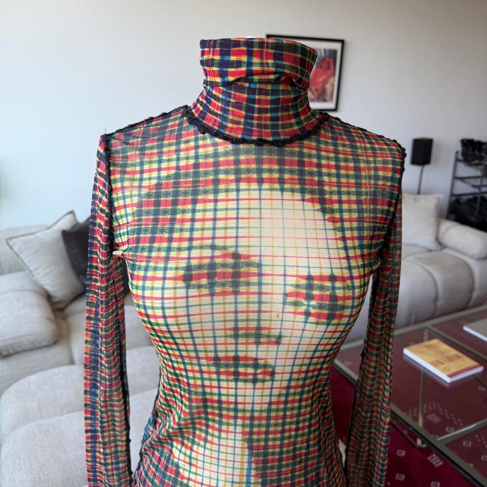 Jean Paul Gaultier Femme AW2001 Marlene Dietrich Print Power Net Turtleneck Top - Picture 2 of 8